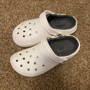 White fuzzy Crocs!